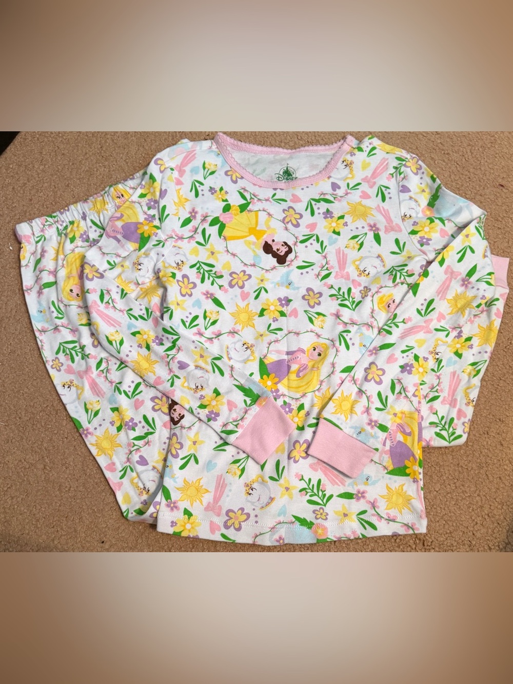 Disney Rapunzel Floral Long Sleeve Pajama Top - Pink, Yellow, Green